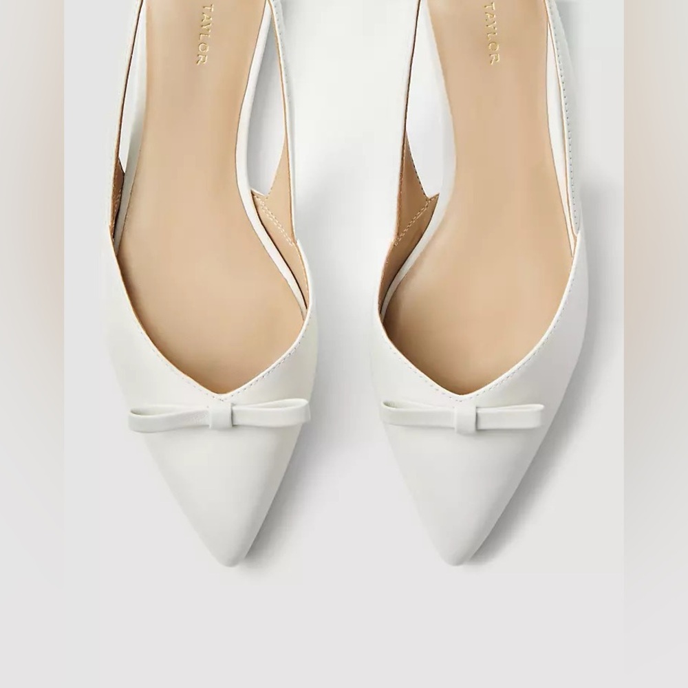 Ann Taylor Leather Ivory Slingback Pointed Toe Flats with Bow